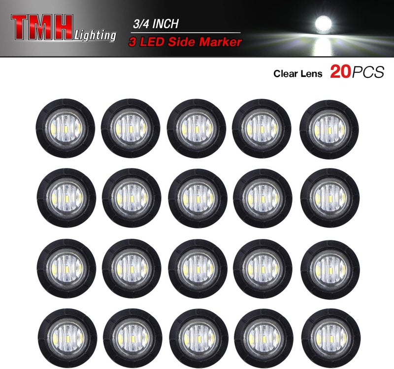 TMH (Pack of 20) 3/4 Inch Mount White LED Clearance Bullet Marker lights, Side LED marker lights for trailer Truck RV Car Bus Van - Image 2